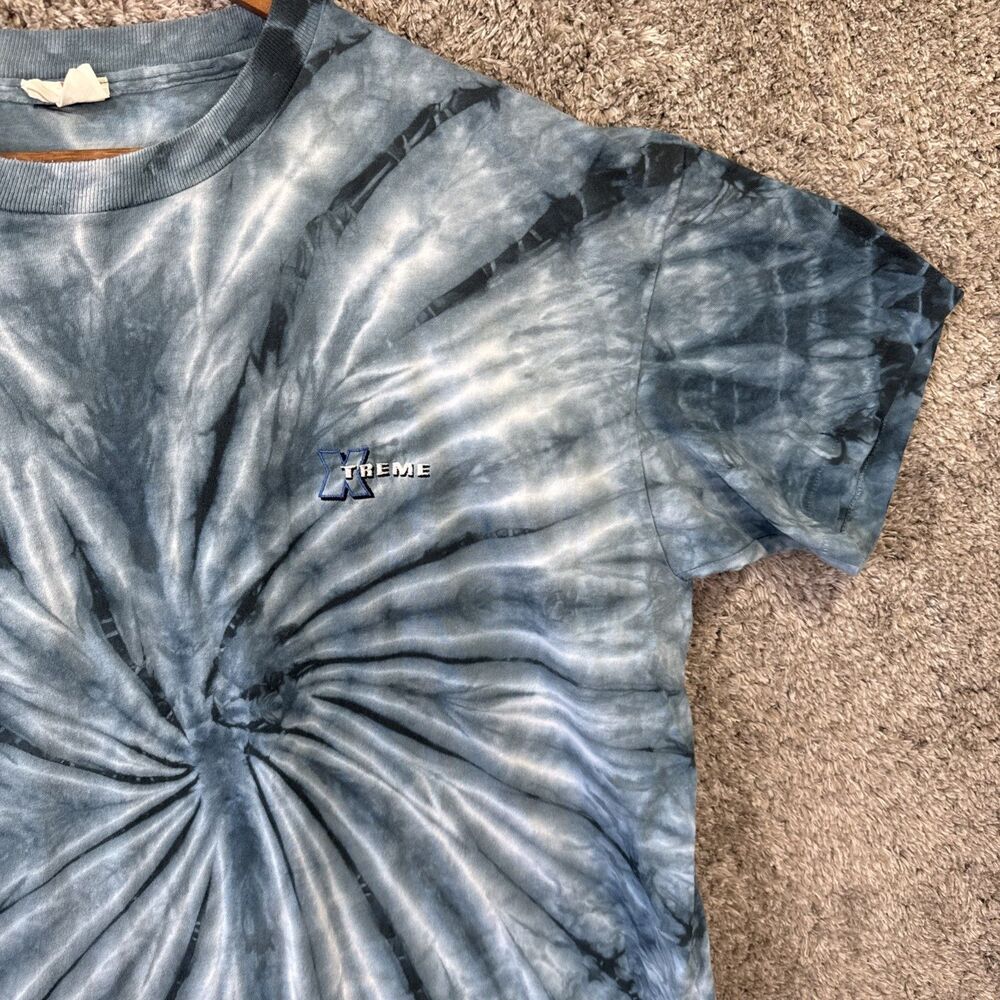 Vintage Xtreme Tie Dye Single Stitch T Shirt Blue 90s Embroidered Logo No Size - Picture 2 of 12